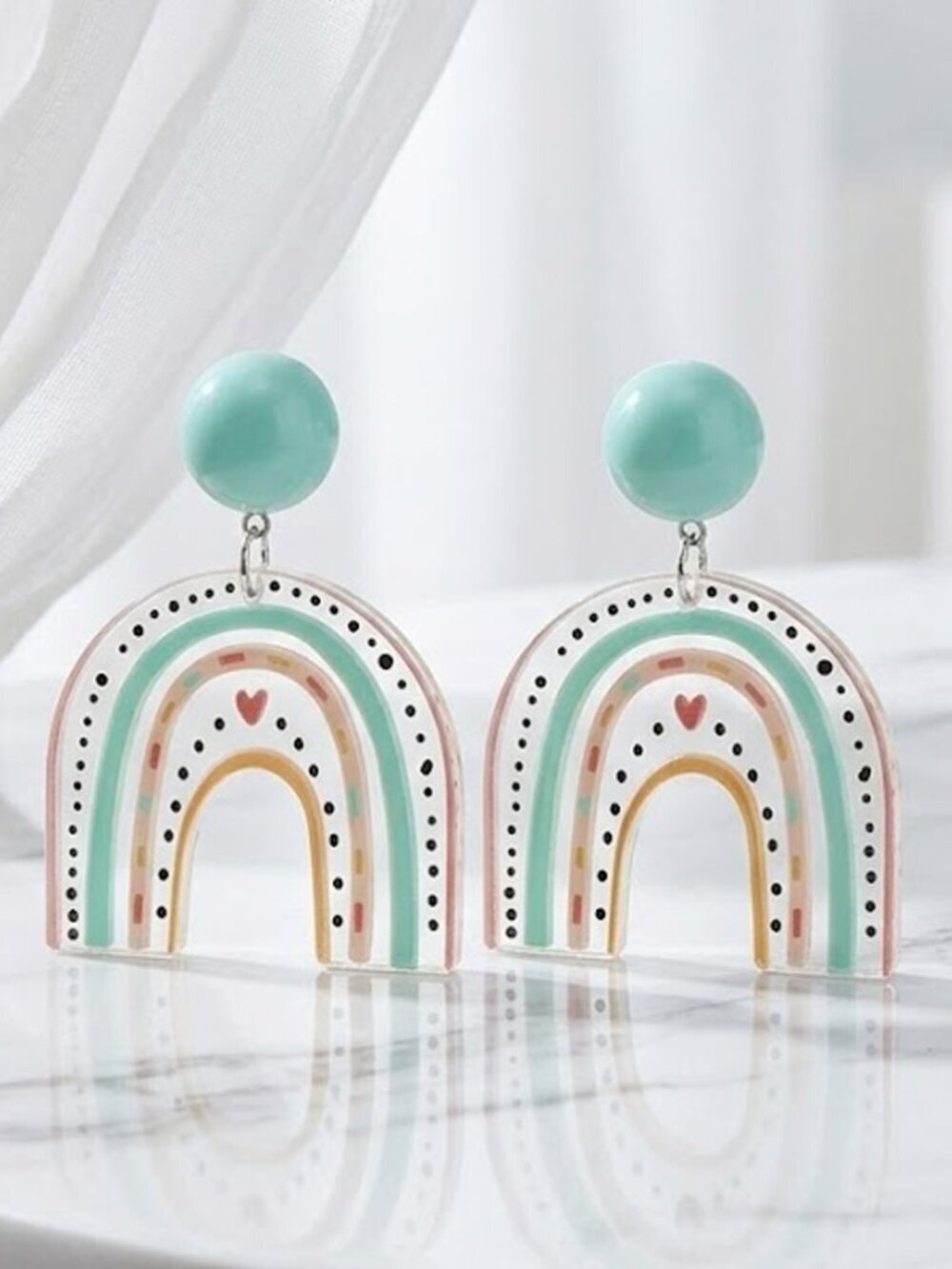 Teal Rainbow Dangle Earrings